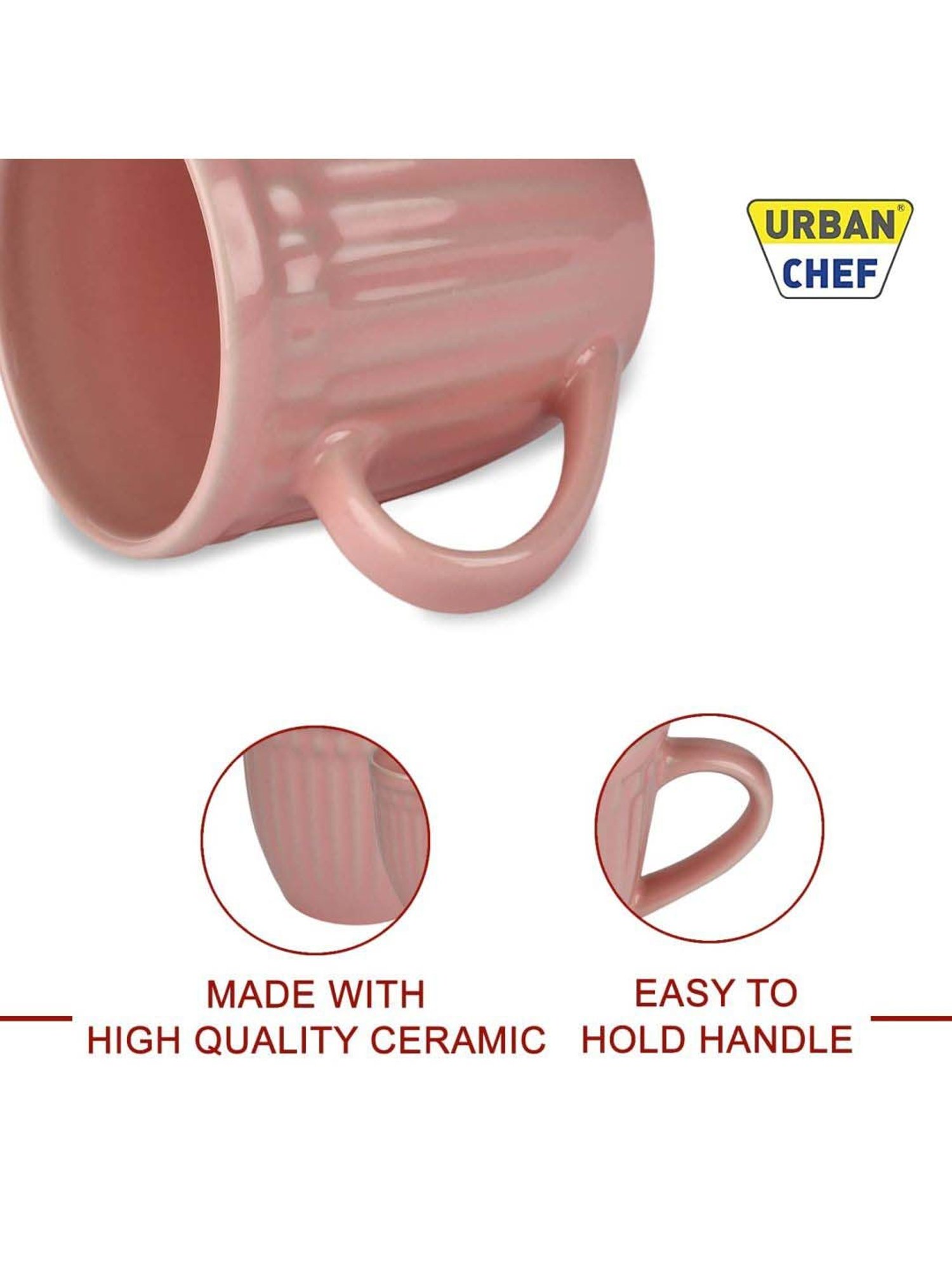 Urban Chef Pink Ceramic Handcrafted Microwave Safe Tea Cup - Set of 4