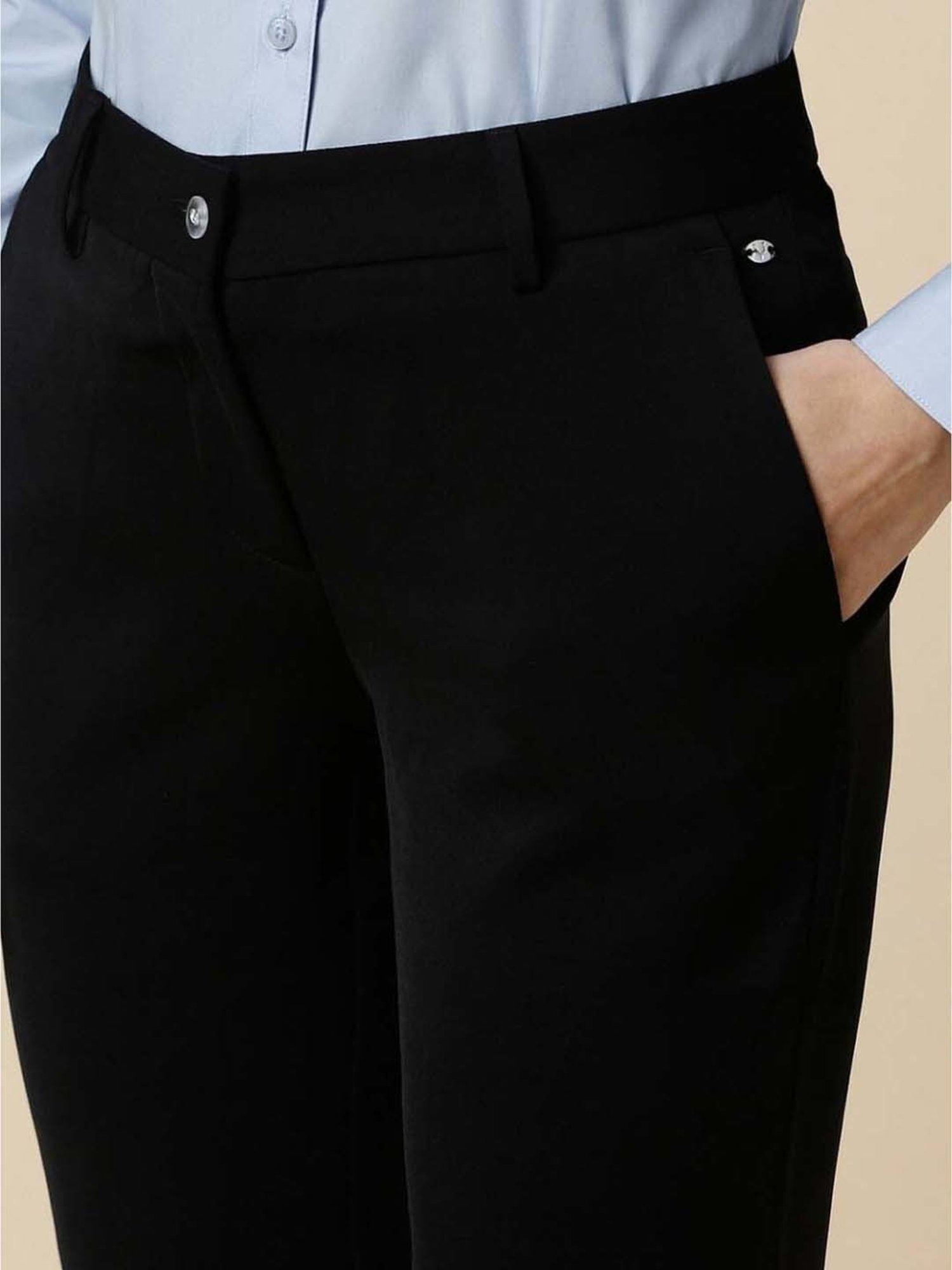 Crozo By Cantabil Black Checks Regular Fit Mid Rise Trousers