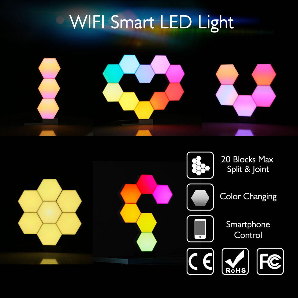 LifeSmart WiFi Smart LED Light Kit Splicing 6 Block Base 16 Million Color Work w/ Alexa Google Decor