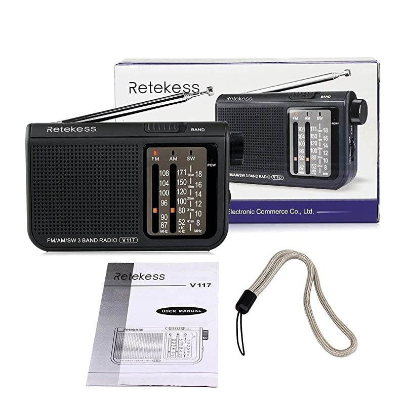 V117 Analog AM FM Radio Transistor Radio Battery Operated with Large Knobs and Clear Dial Simple Operation Suitable for Indoor ElderlyBlack