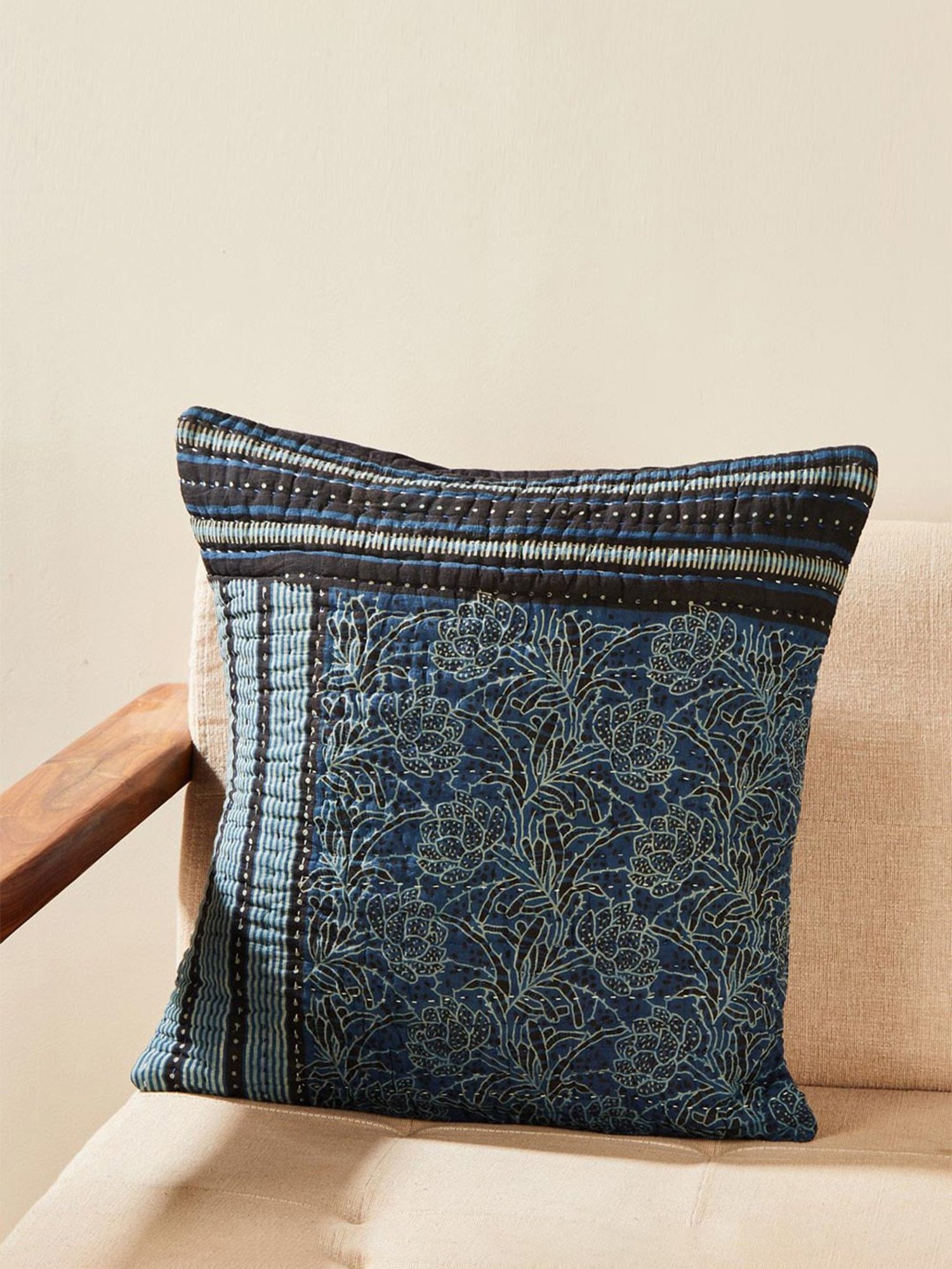Fabindia Indigo Cotton 172 TC 65 GSM Abhinita Ajrakh Cushion Cover