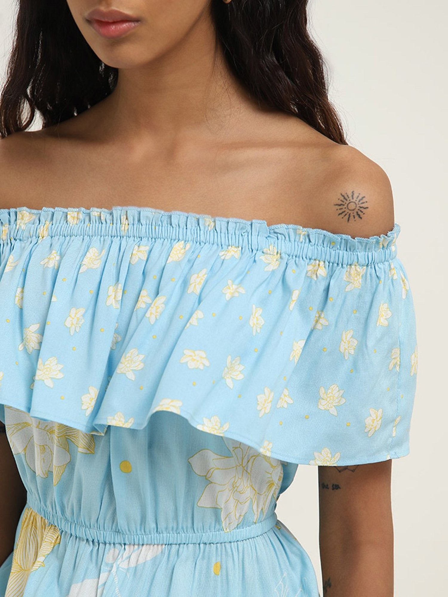 Bombay Paisley by Westside Blue Floral Printed Tiered Dress