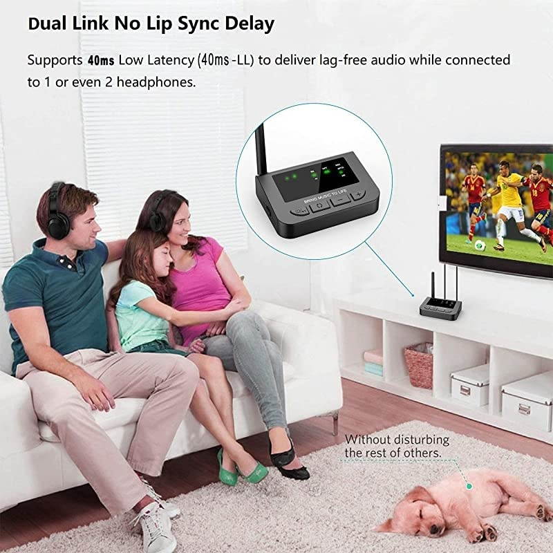 164FT Long Range Bluetooth Transmitter Receiver with Audio PassThru for TV Stereo 40ms Low Latency 3in1 Wireless AUX Adapter with Digital Optical 35mm RCA Always On Plug Play