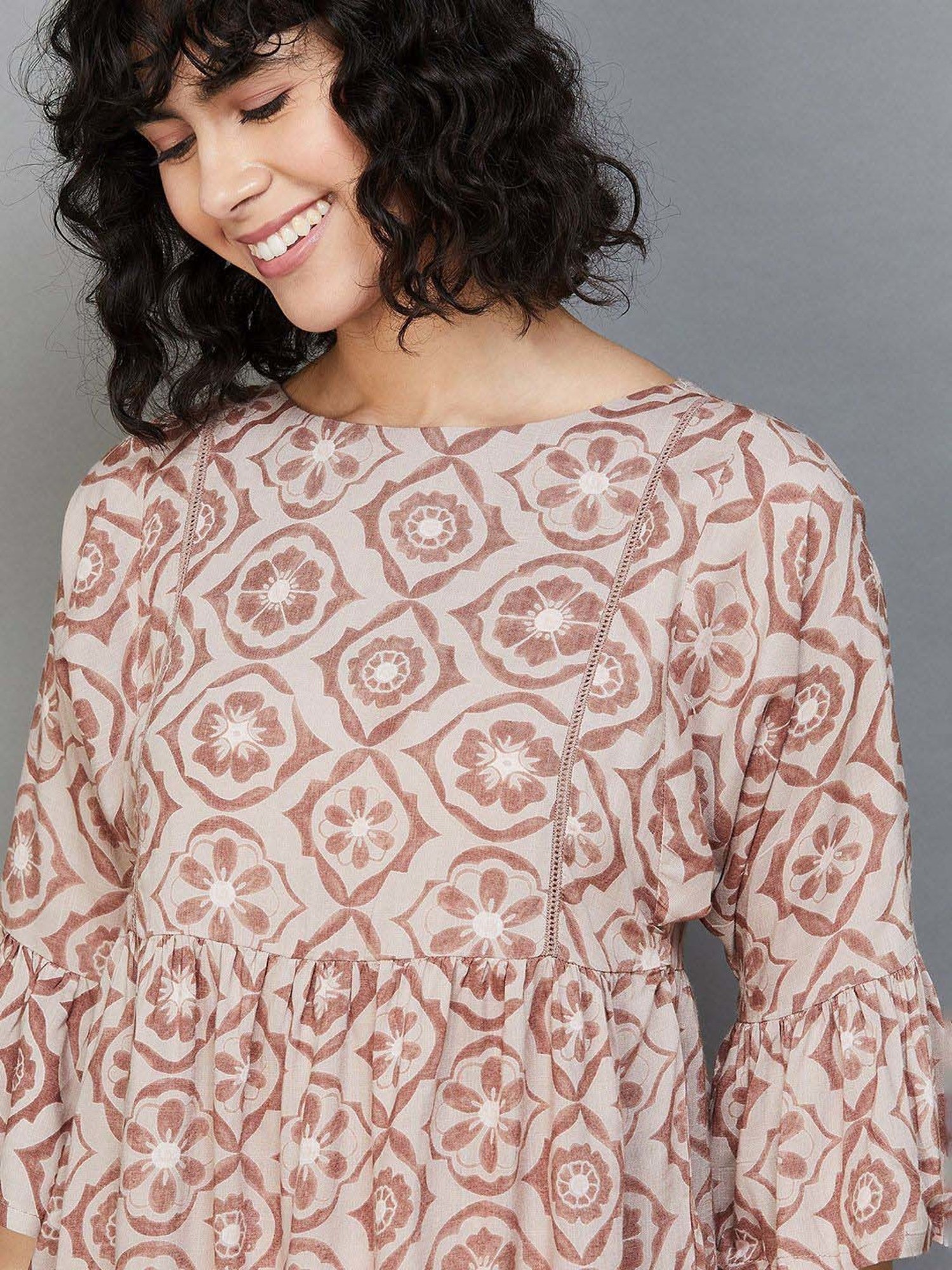 Colour Me by Melange Beige Printed Top