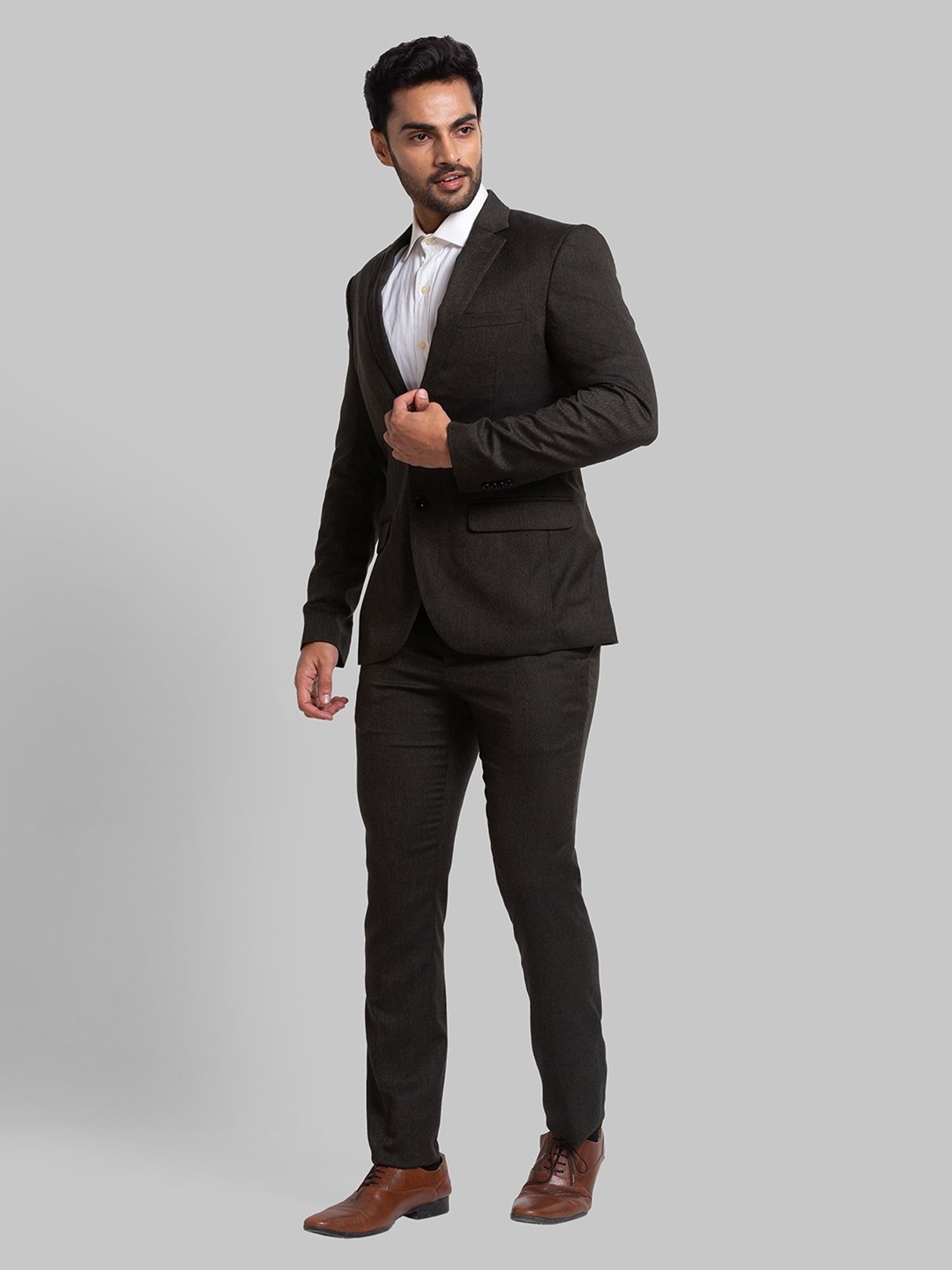 Parx Green Regular Fit Self Pattern Two Piece Suit