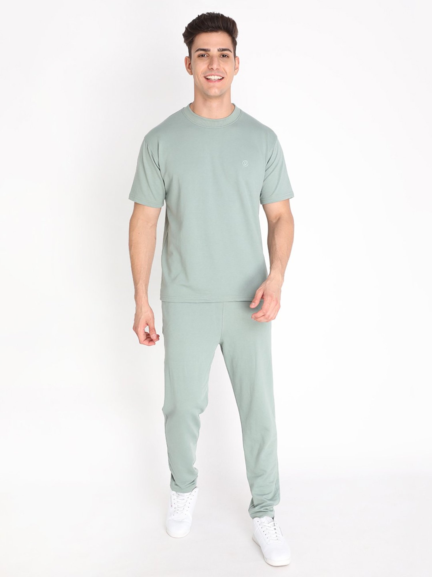 Chkokko Light Green Loose Fit T-Shirt & Trackpants Set