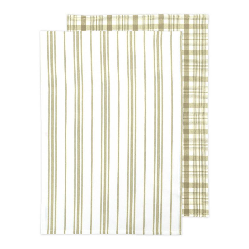 2pk Farmhouse Check Print Kitchen Towel Khaki - MU Kitchen