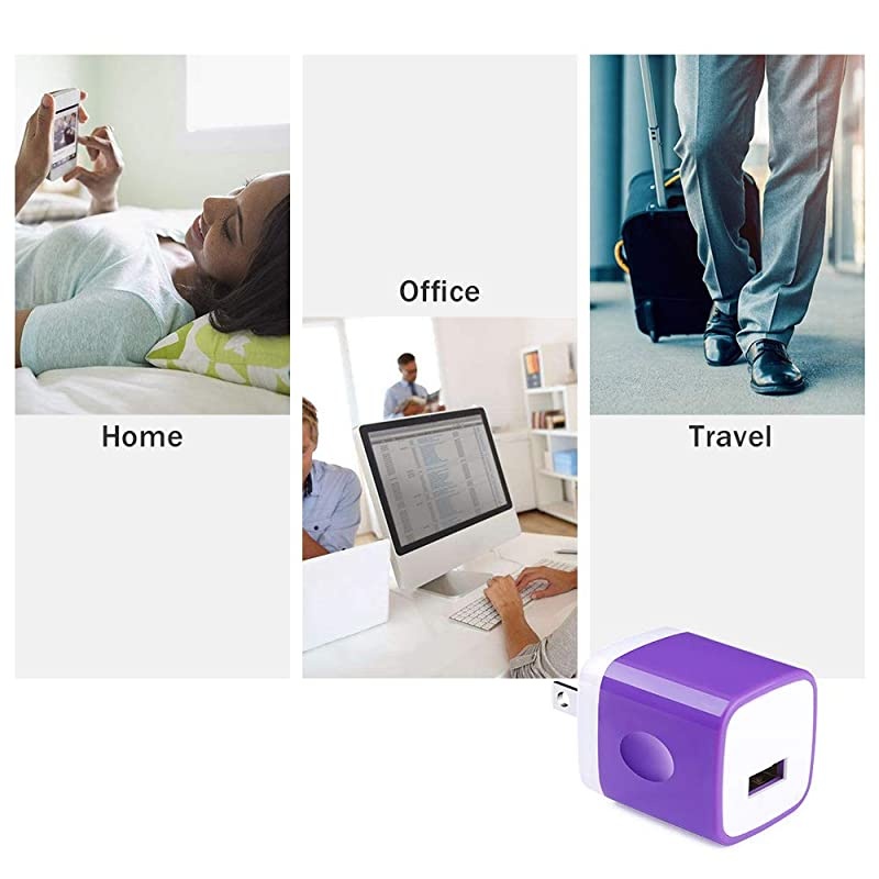 Single Port Charging Block  USB Adapter Cube 5 Pack Phone Charger Wall Plug USB Power Box Compatible iPhone Xs 8 7 6S Samsung S10e S9+ S8 S7 S6 Edge Note 8 LG G8 Thinq G7 G6 G5 V30 Moto G6