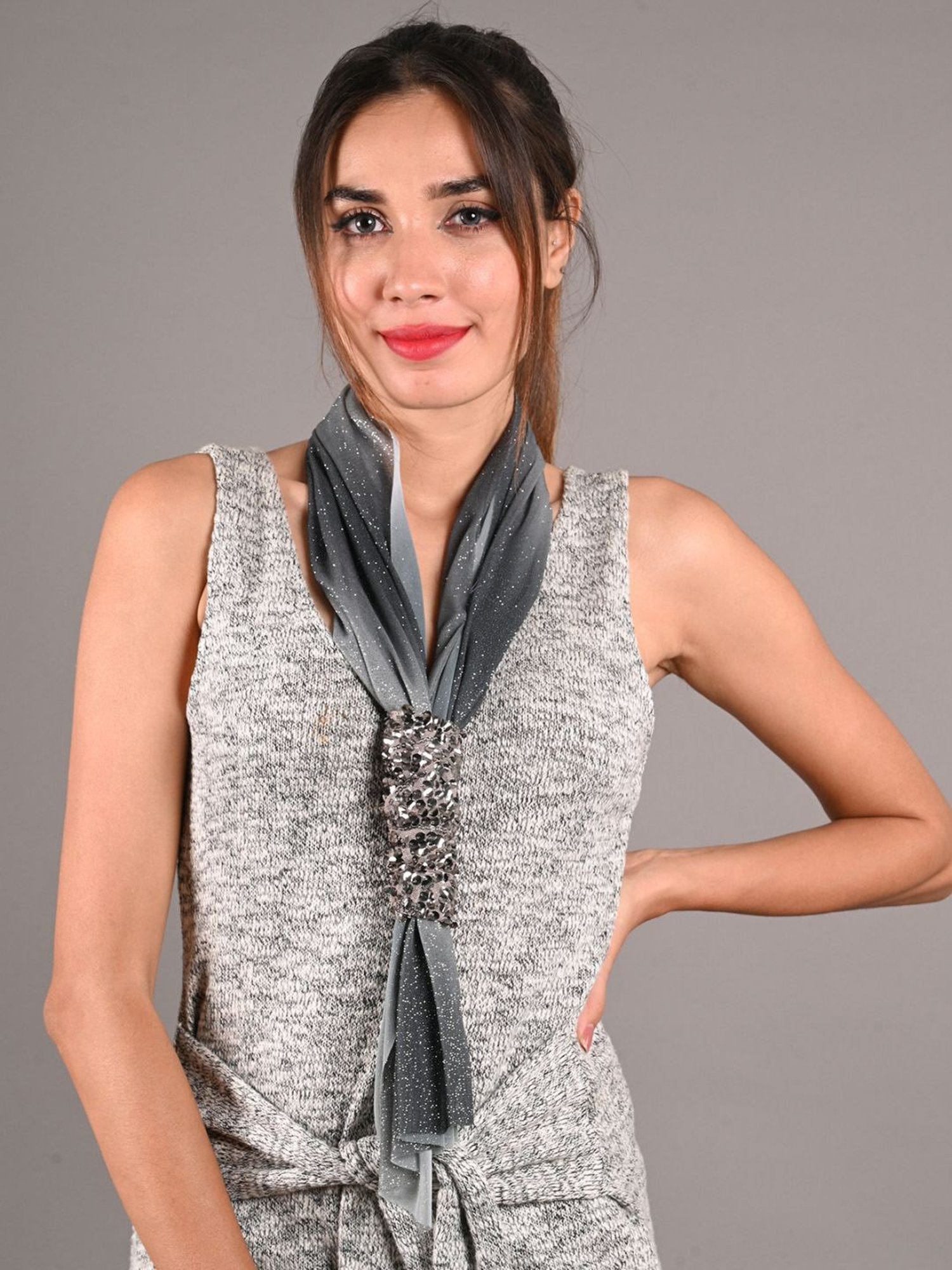 Odette Grey Fabric Embellished Collar