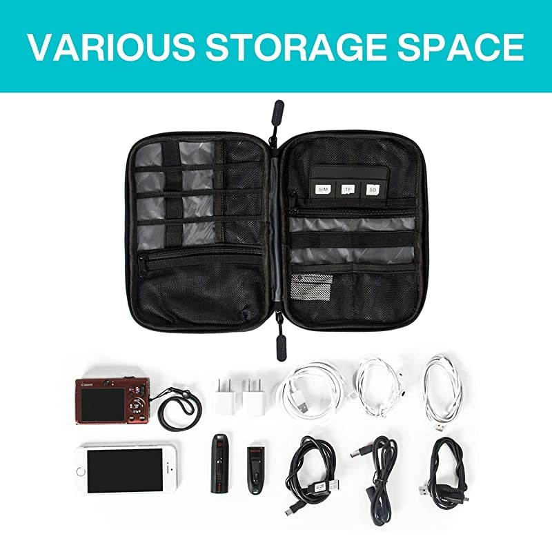 Electronic Organizer Travel Universal Cable Organizer Electronics Accessories Cases for Cable Charger Phone USB SD Card Black