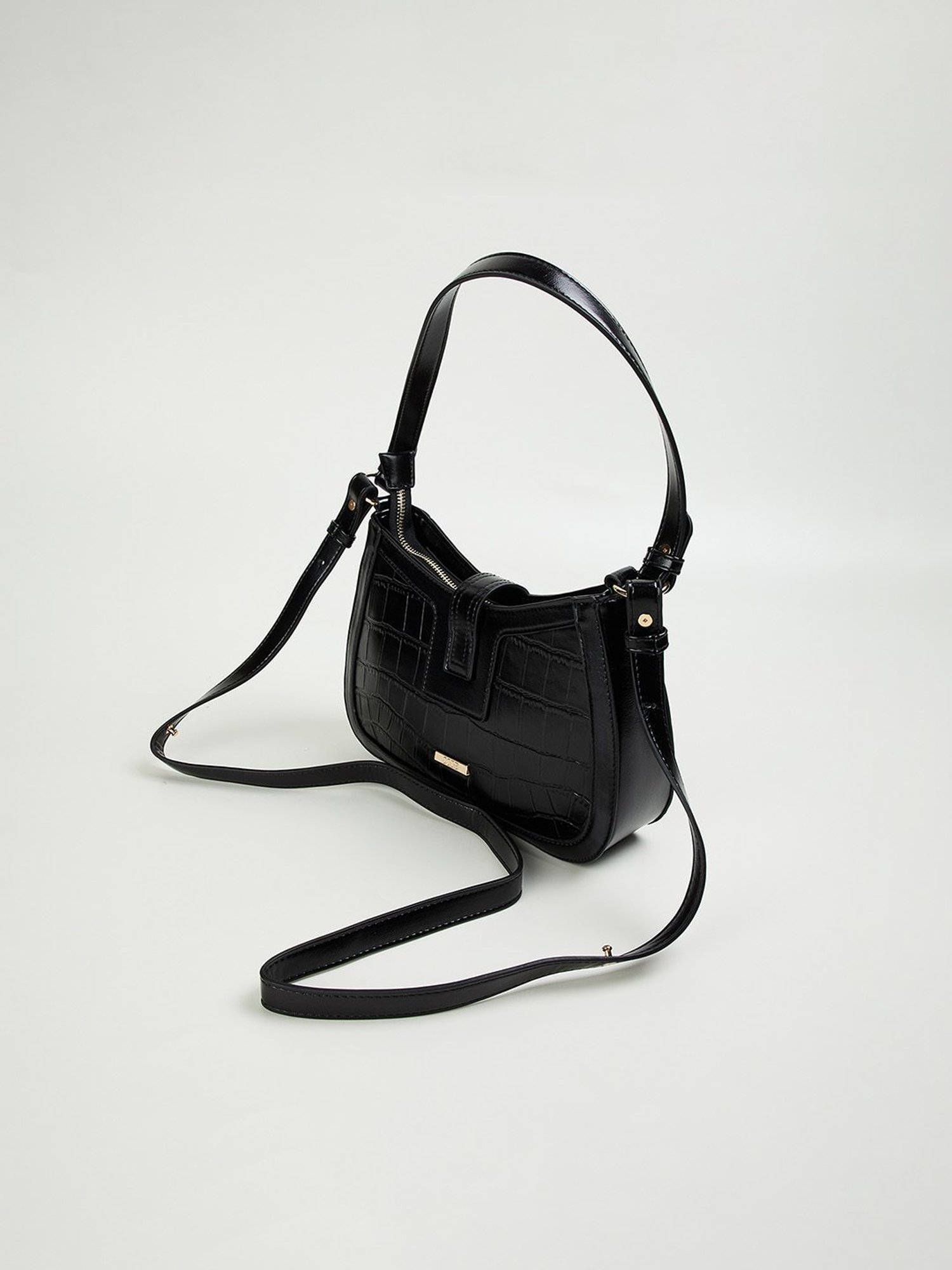 Code by Lifestyle Black Textured Hobo Bag