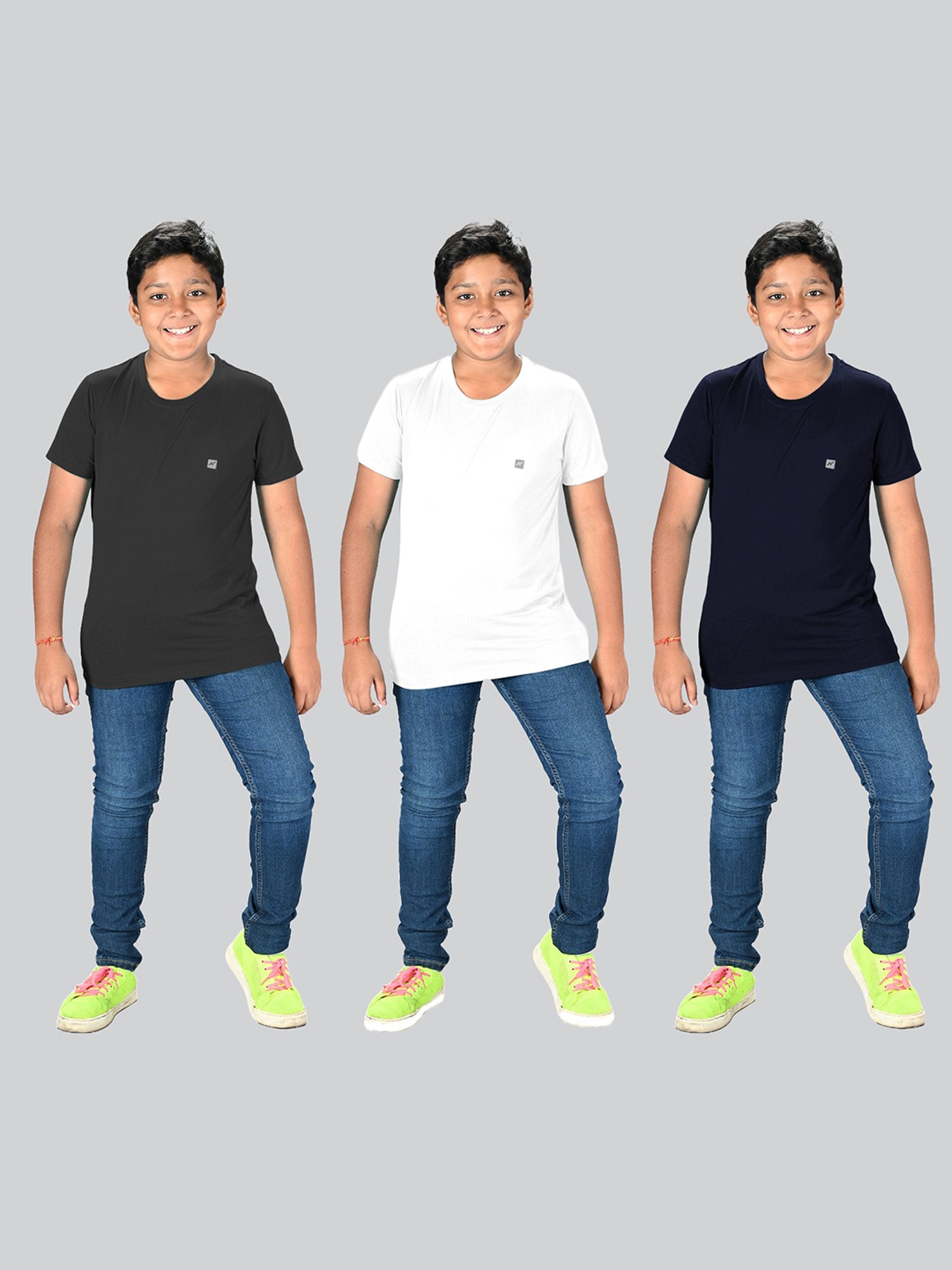 Lux Nitro Boys Navy Solid T-Shirt (Pack Of 3)