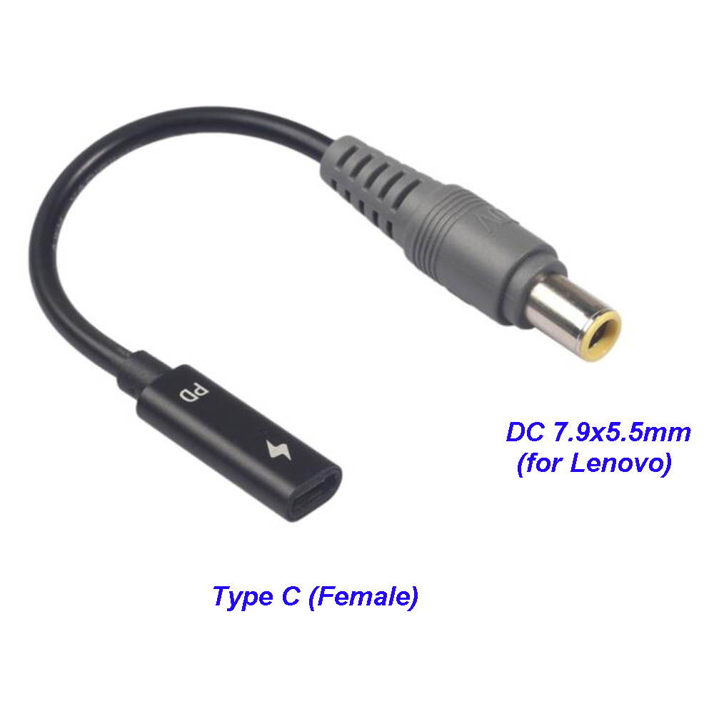 Laptop DC Power Supply Adapter Cable Cord USB 3.1 Type C PD Female to 7.9x5.5mm  Male Plug Converter for Lenovo 65W or below laptops