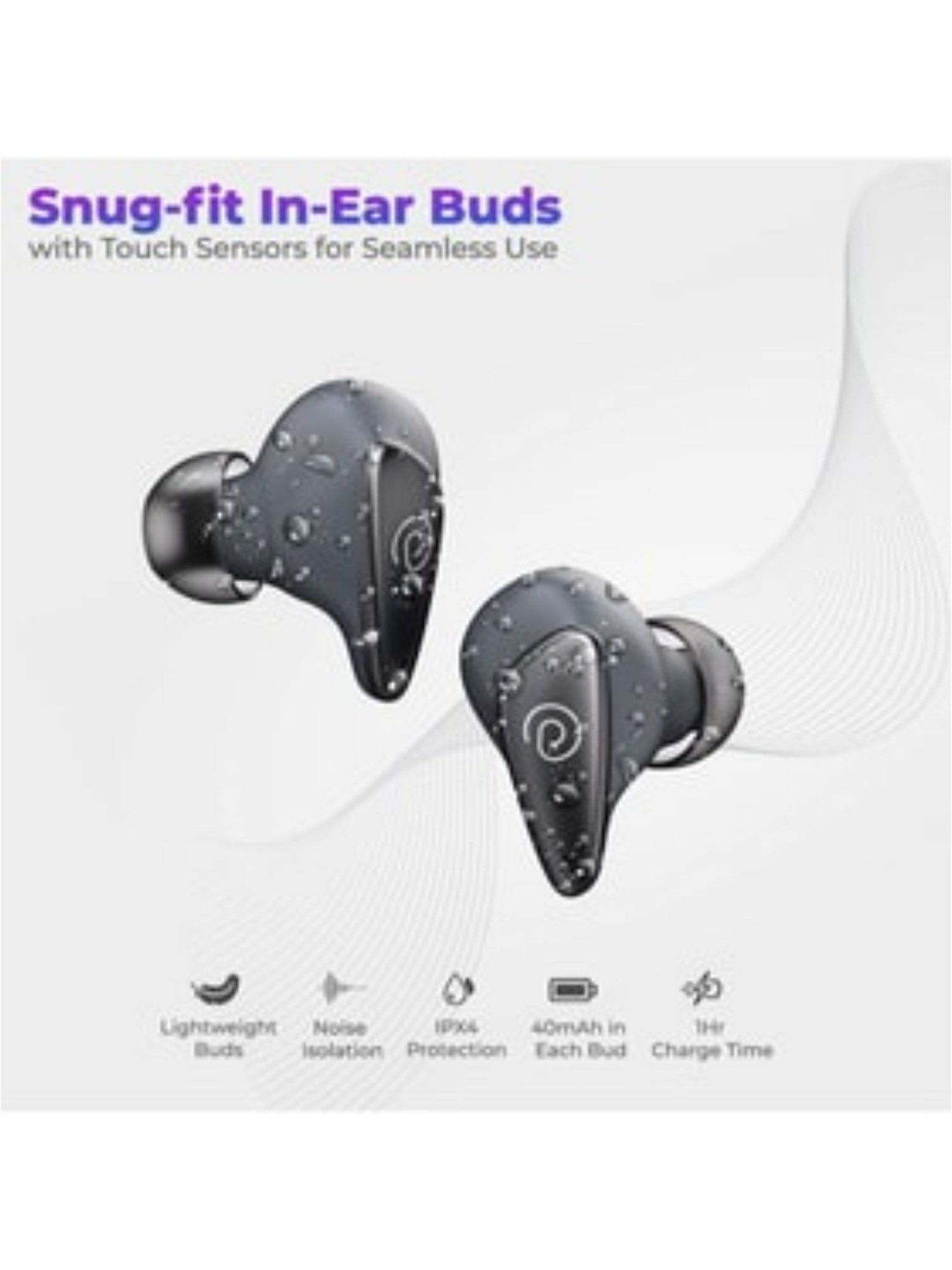 PTron Bassbuds Wave ENC Bluetooth 5.3 Wireless Earbuds with Mic, 40 Hours Total Playtime (Grey)