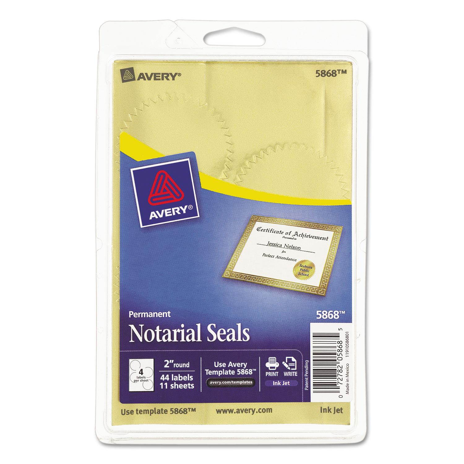 Avery Printable Gold Foil Seals 2" dia 44/Pack 05868