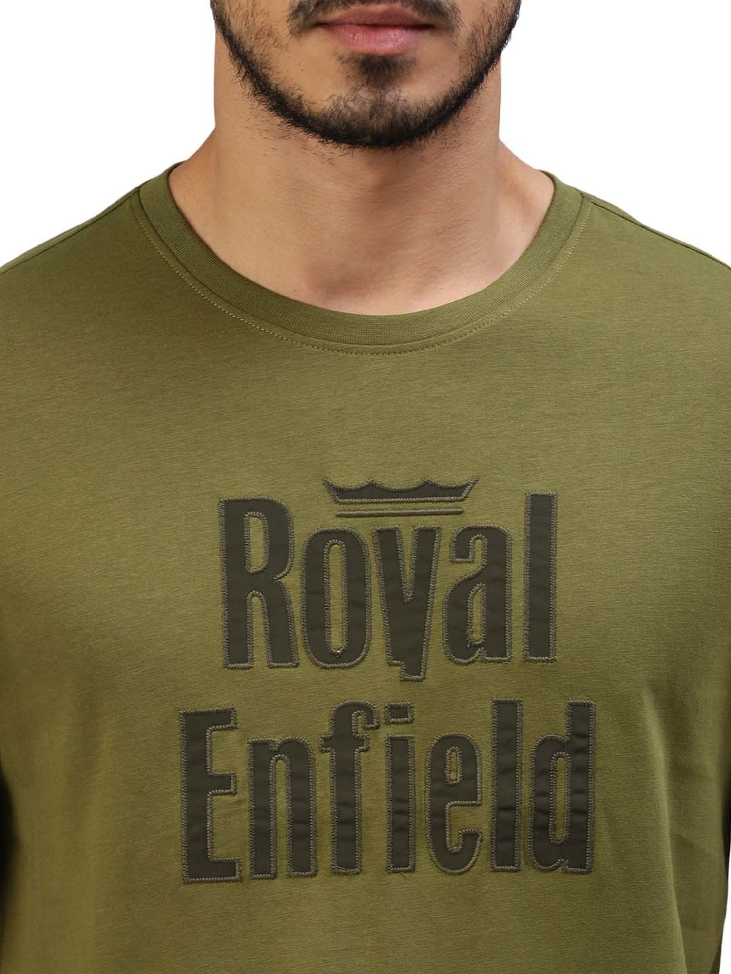 Royal Enfield Urban Edge Olive Regular Fit Printed Crew T-Shirt