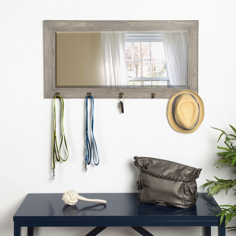 36" x 18" Pub Mirror with Metal Hooks Gray - DesignOvation