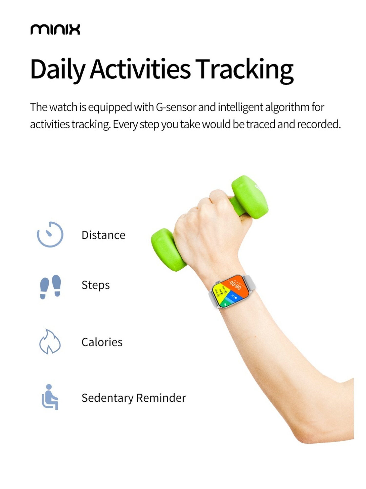 MINIX Spark BT Calling smartwatch with 1.69" HD Display, 330 mAh Battery, Extra Metal Strap, Black