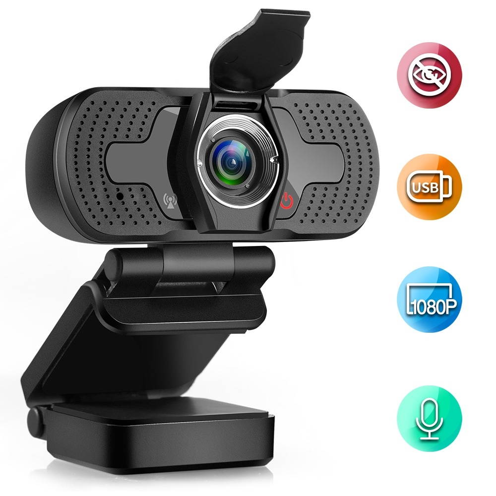 Webcam 1080P Computer Camera with Privacy Cover USB Connection Built-in Noise-reduction Microphone for Live Video