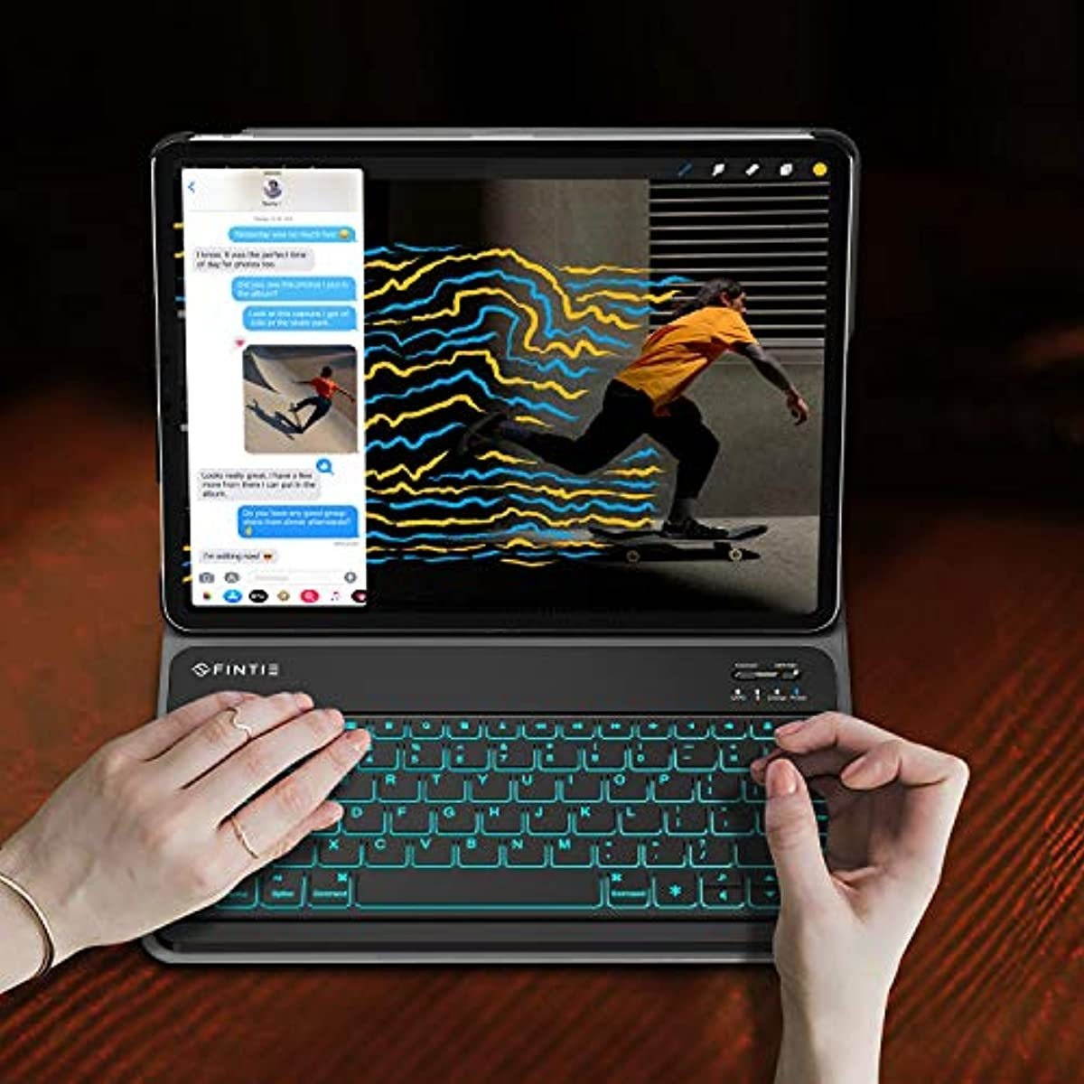 Fintie 12 Inch Wireless Bluetooth Keyboard - [7 Color Backlit] Ultra-Slim Portable for iPad Pro, iPad Air, iPad 9.7 2018, iPad 2017, iPad Mini 5/4/3/2/1, iPad 4/3/2 and Other iOS Devices (Black)