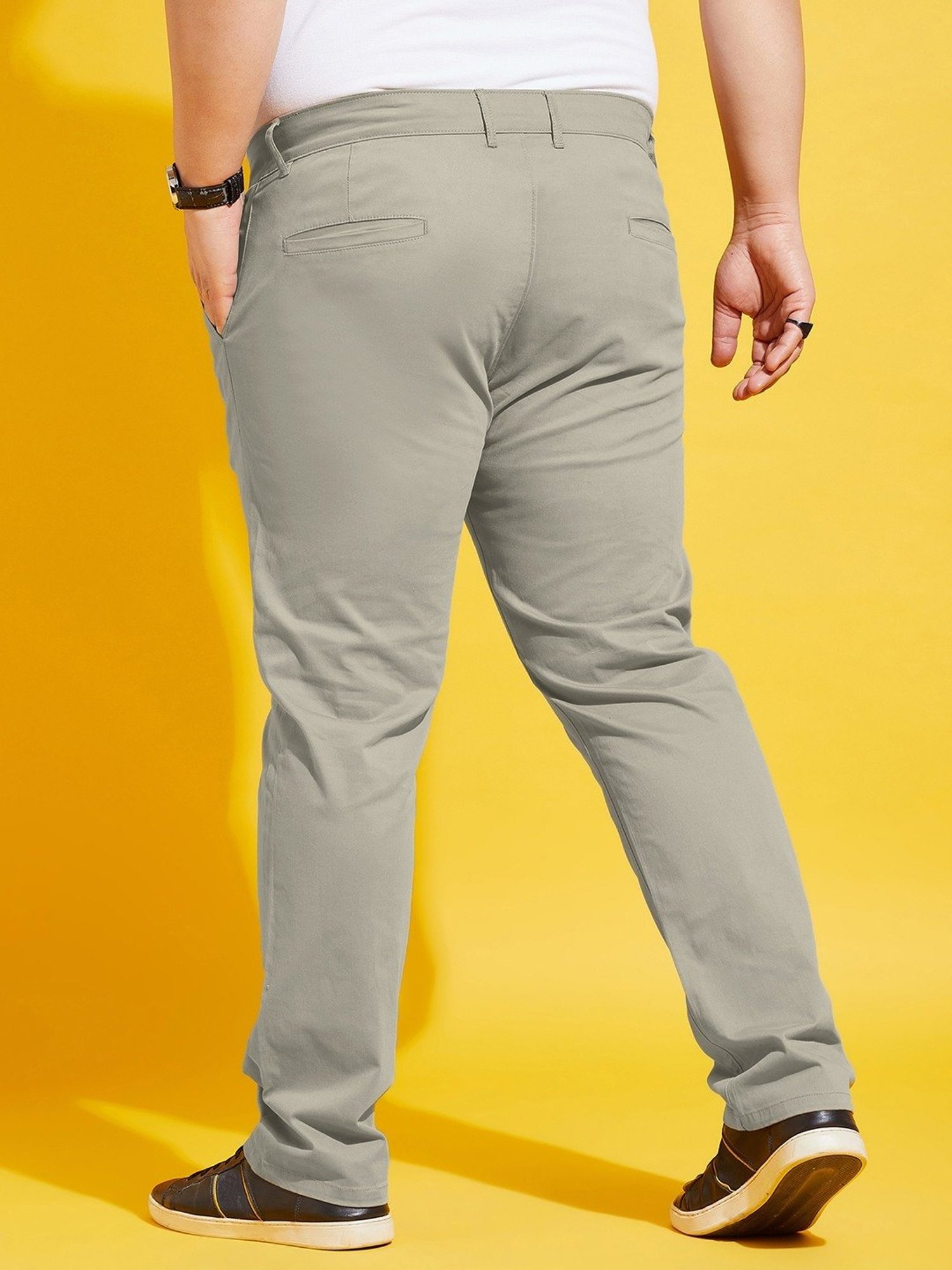 Bigbanana Plus Size Beige Cotton Regular Fit Trousers