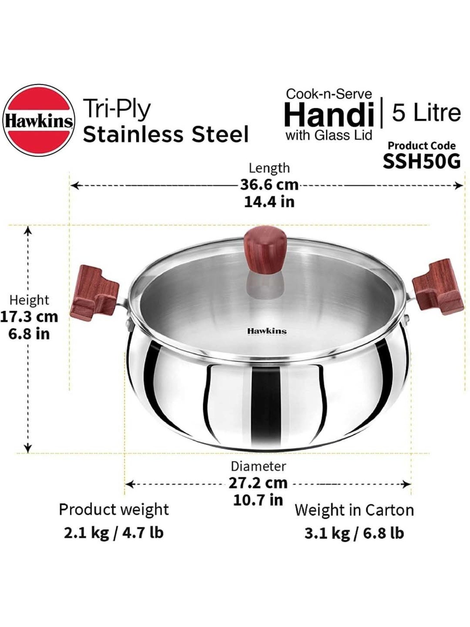 Wonderchef Ebony Hard Anodized Non-stick Biryani Handi with Lid