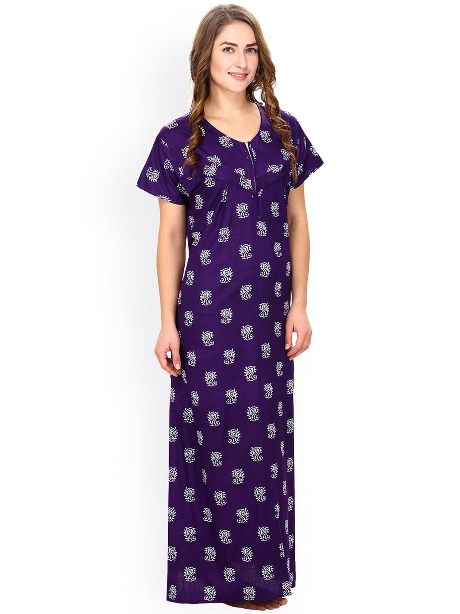 Secret Wish Purple Printed Maternity Nighty