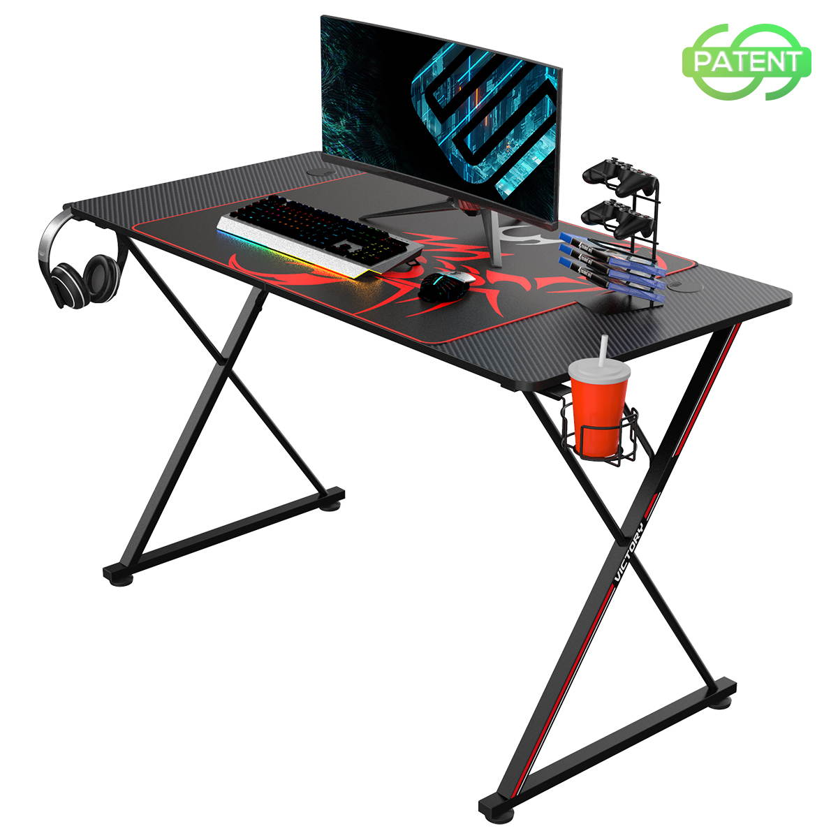 EUREKA ERGONOMIC Gaming Desk 47" Home Office Gaming Computer Desk, X Shaped Gamer Workstation PC Table with Controller Stand Cup Holder Headphone Hook Free Mousepad, Black