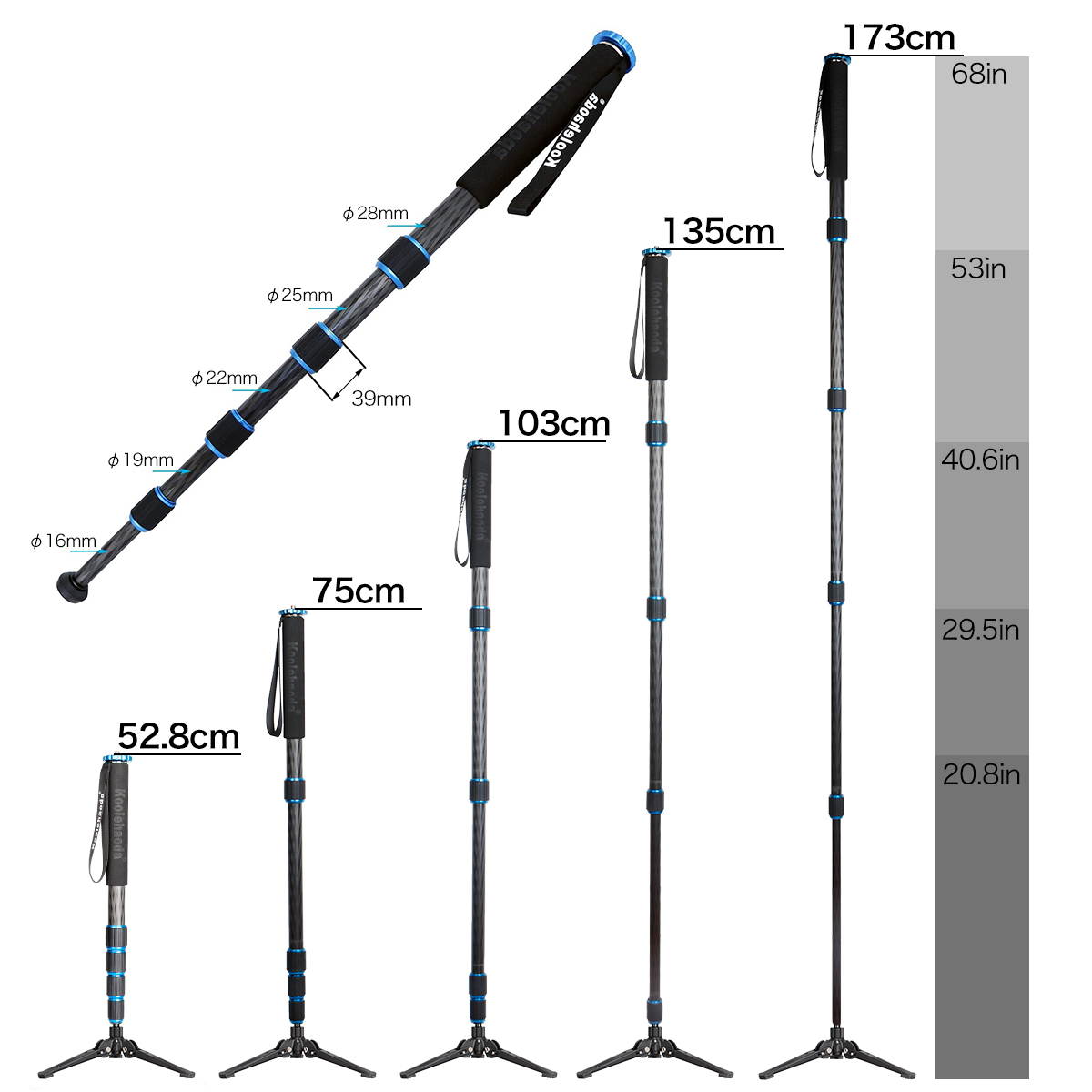 koolehaoda 68-Inch Professional Carbon Fiber Camera Monopod,with Folding Metal Support Base(MP-285LC+M3)