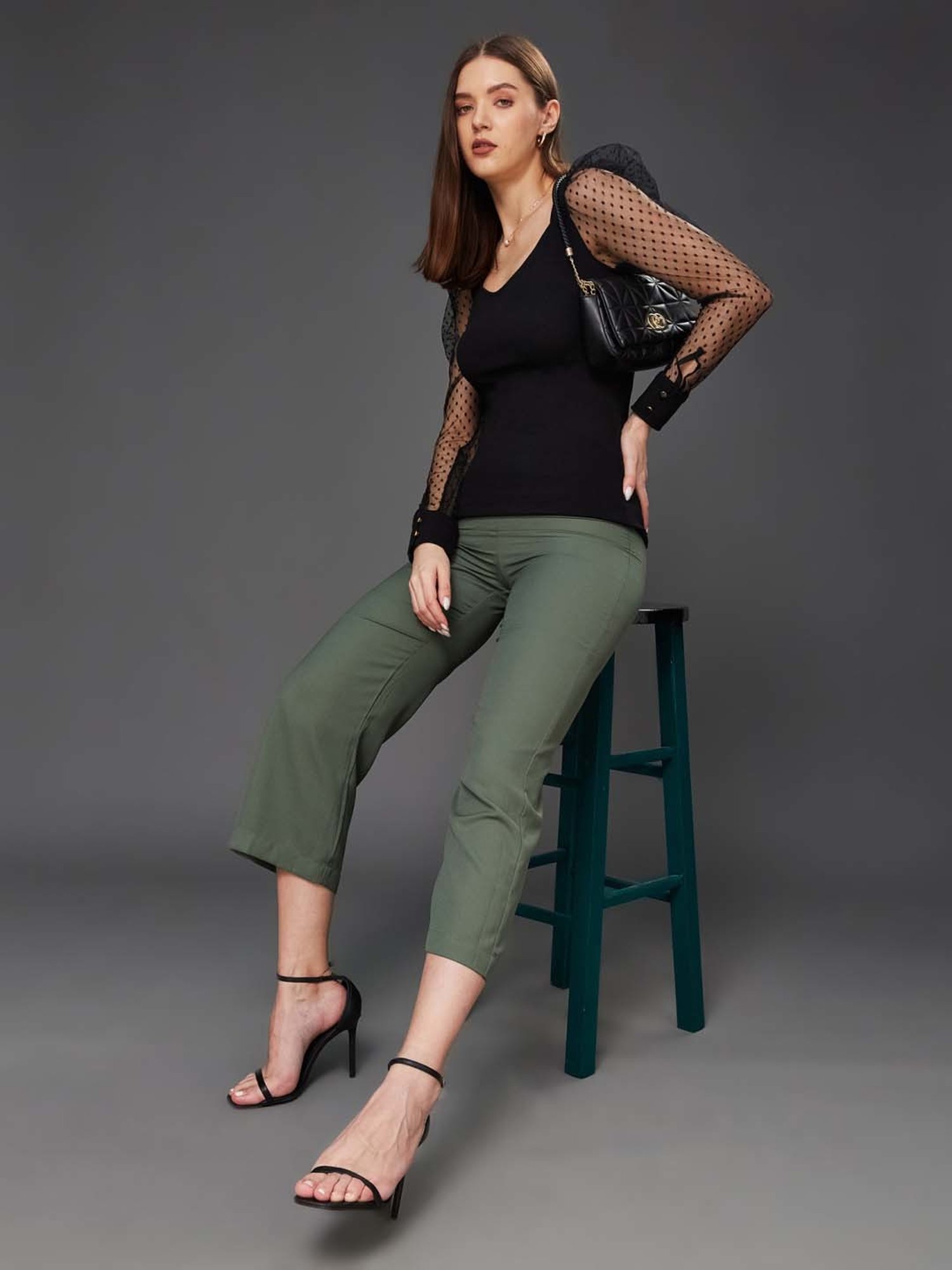 Miss Chase Black Self Pattern Top