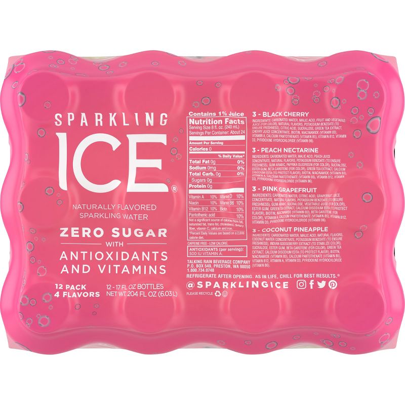Sparkling Ice Variety Pack-Black Cherry/Peache Nectarine/Coconut Pineapple/Pink Grapefruit - 12pk/17 fl oz Bottles