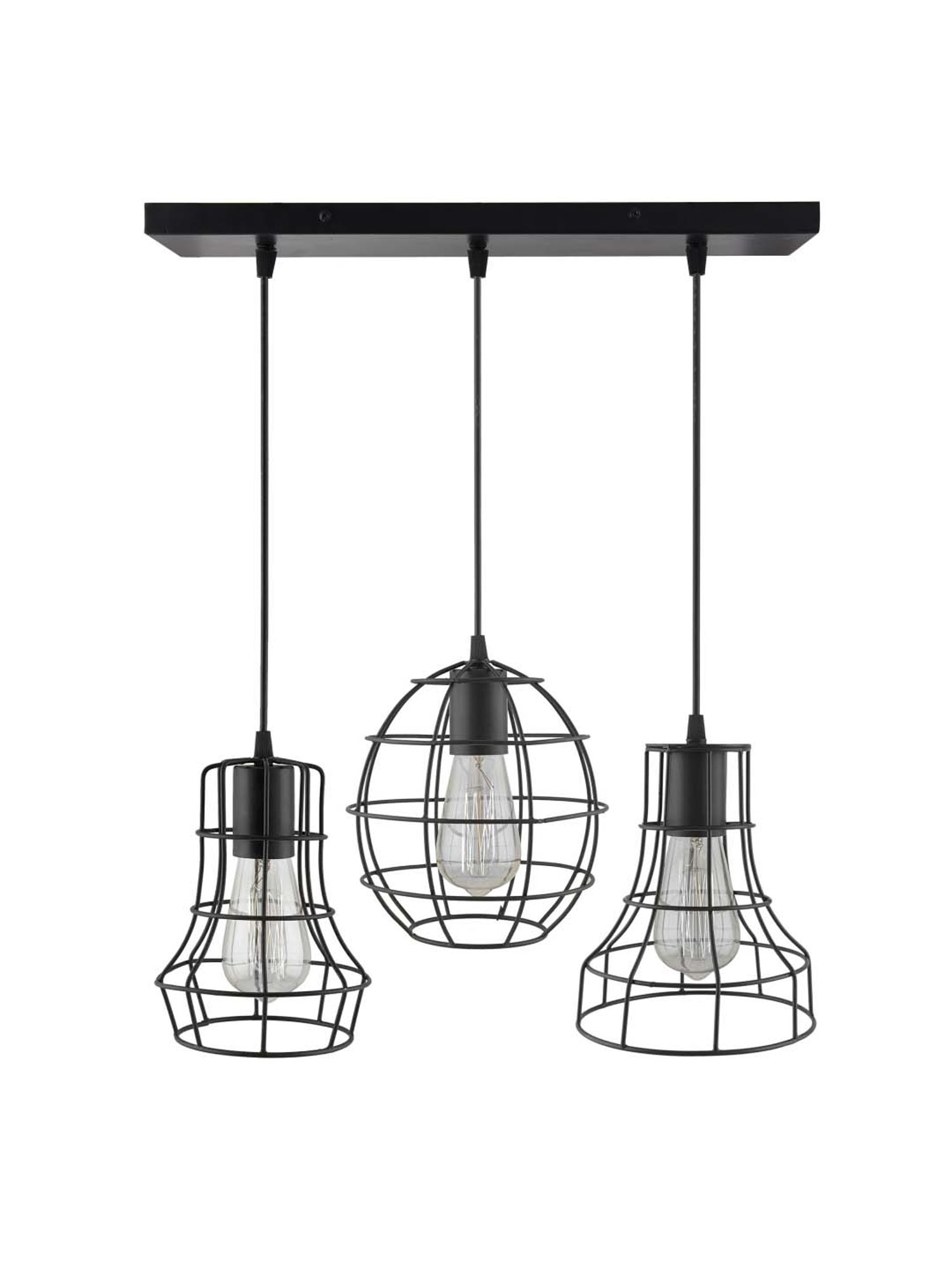Homesake 3-Lights Linear Cluster Black Metal Cage Pendant Light - Set of 1 (Bulb not included)