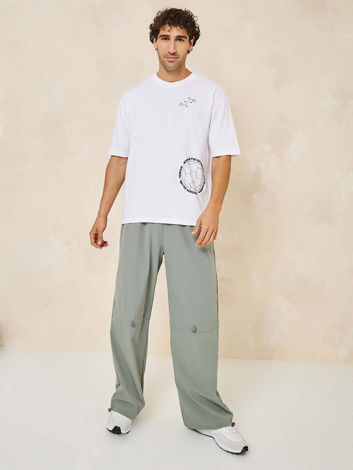 Styli White & Black Cotton Relaxed Fit Printed T-Shirt