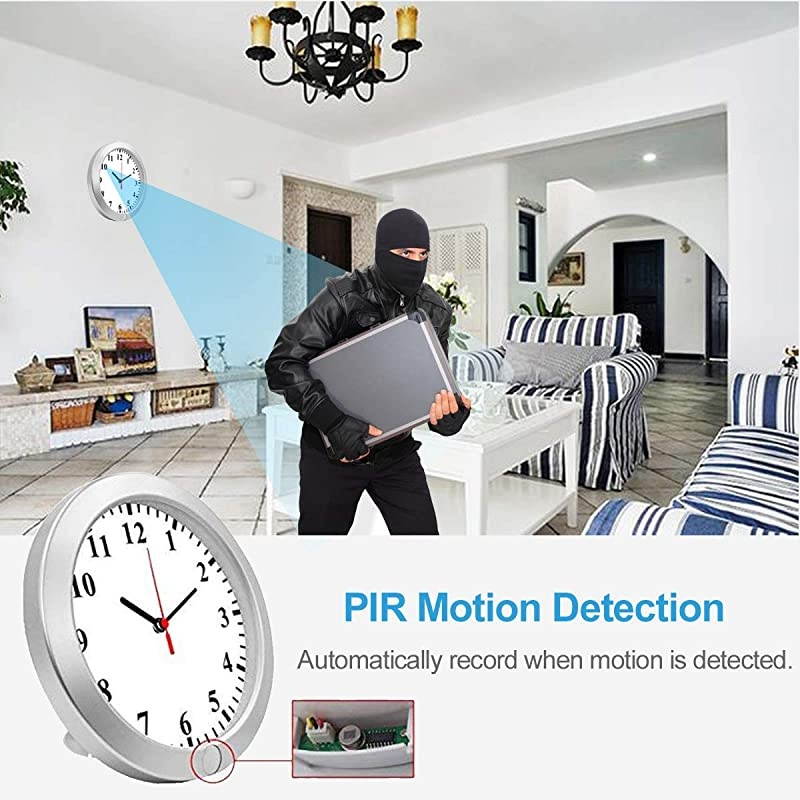 Hidden Camera Wall Clock Spy Camera Nanny Cam with PIR Motion Detection Indoor Covert Security Spy Camera for Home and Office No WiFi Function