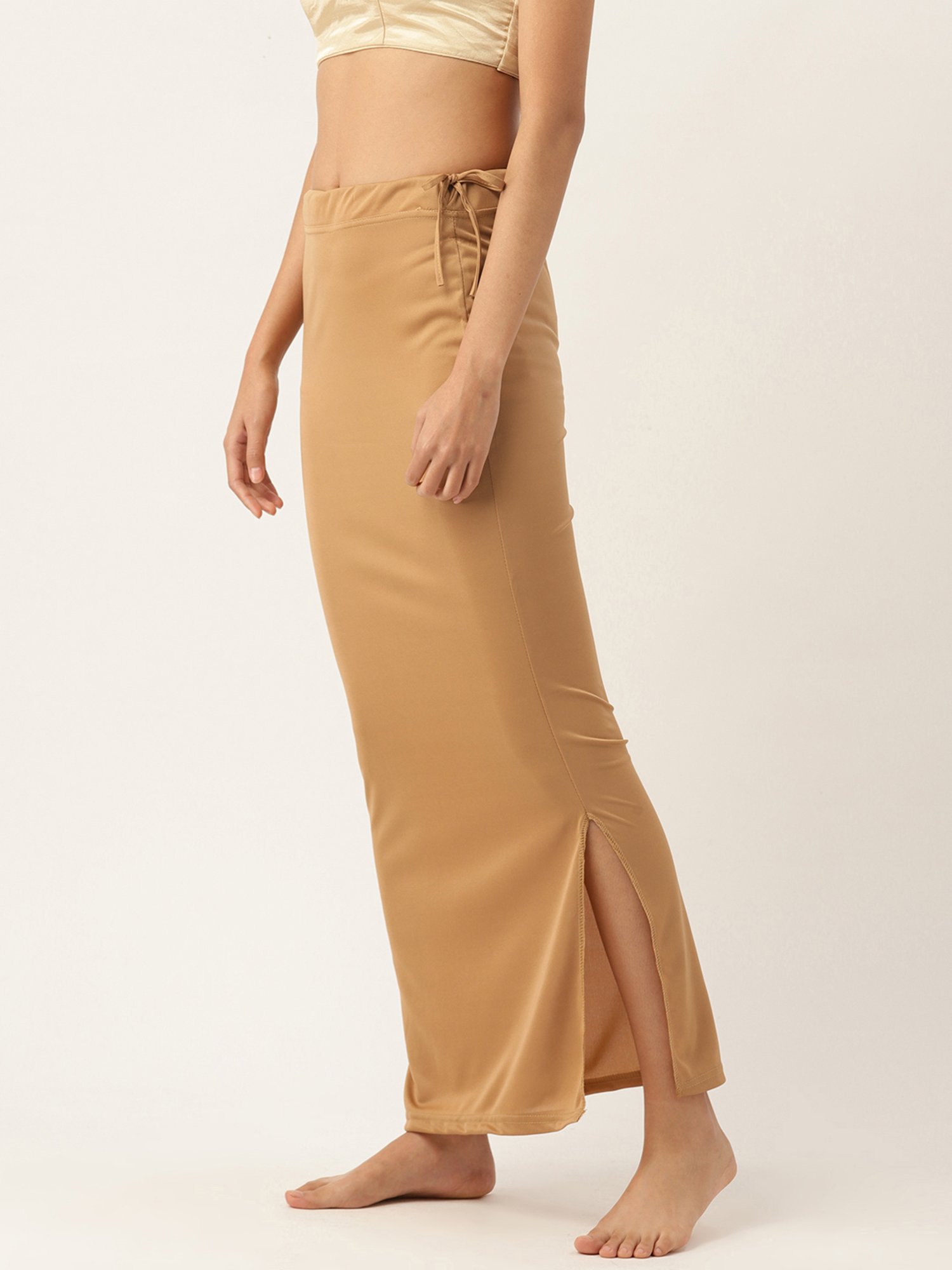 Ms.Lingies Beige Plain Saree Shapewear