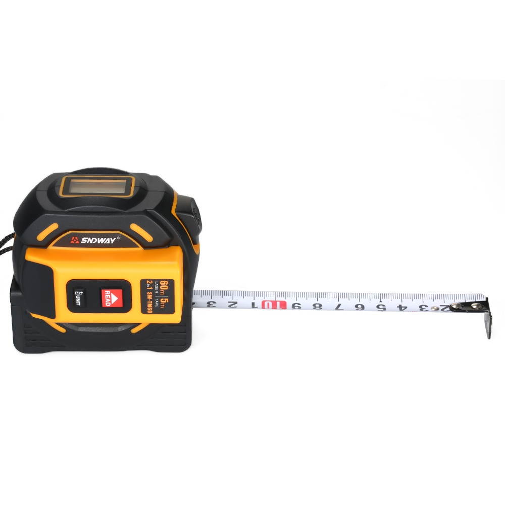 SNDWAY Digital Laser Distance Meter Rangefinder Handheld Infrared Range Finder 2 in 1 5m Measuring Tape 60m Laser Ruler with LCD Display
