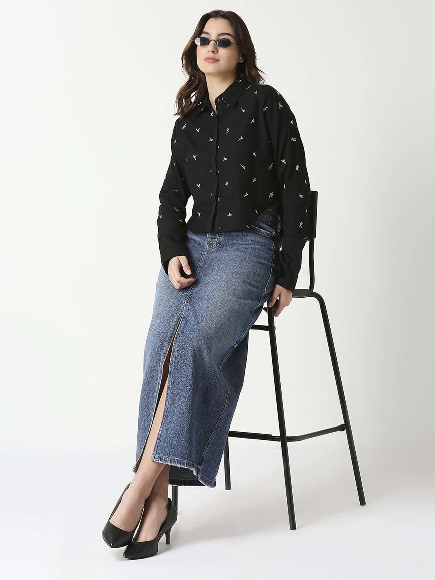 Remanika Black Cotton Embroidered Shirt