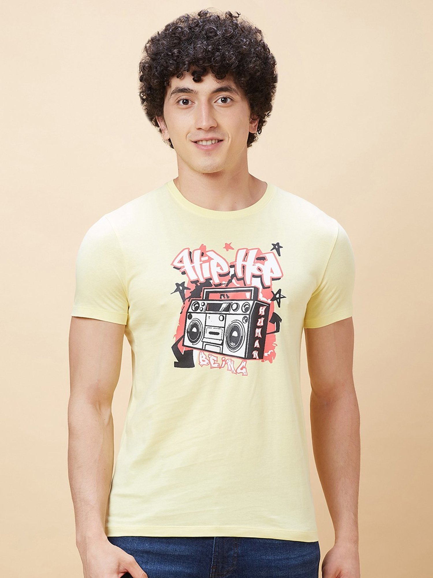 Being Human Yellow Regular Fit Printed T-Shirt