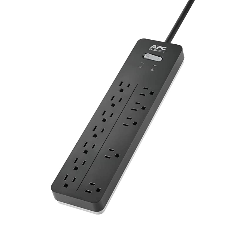 Surge Protector Power Strip PH12 2160 Joules Flat Plug 12 Outlet Power Cord Strip Black