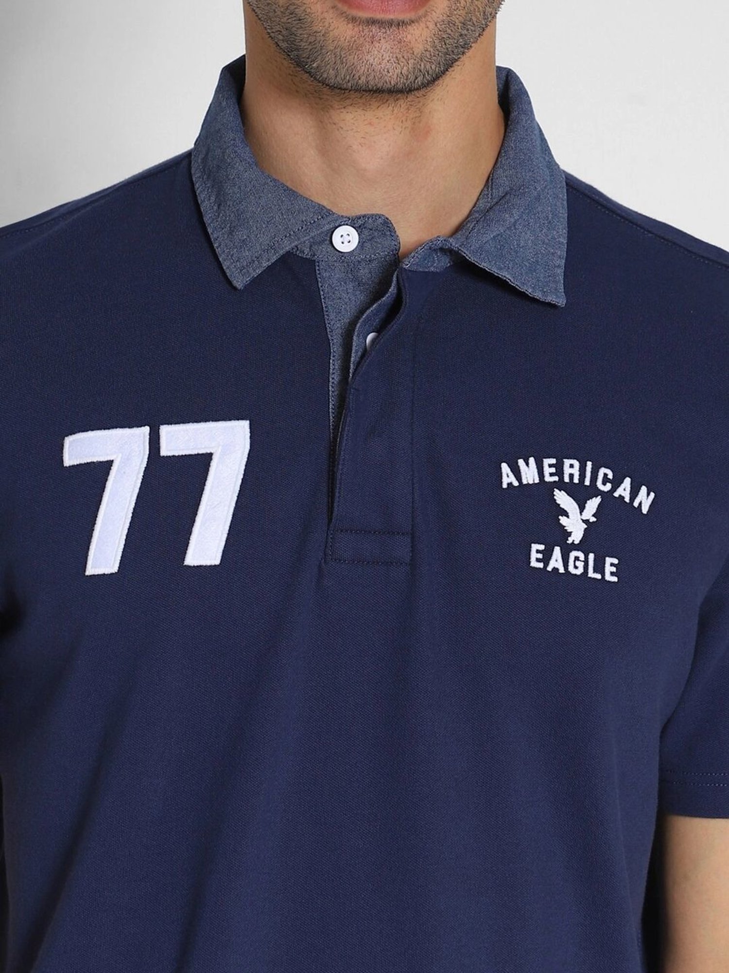 American Eagle Navy Cotton Regular Fit Printed T-Shirt