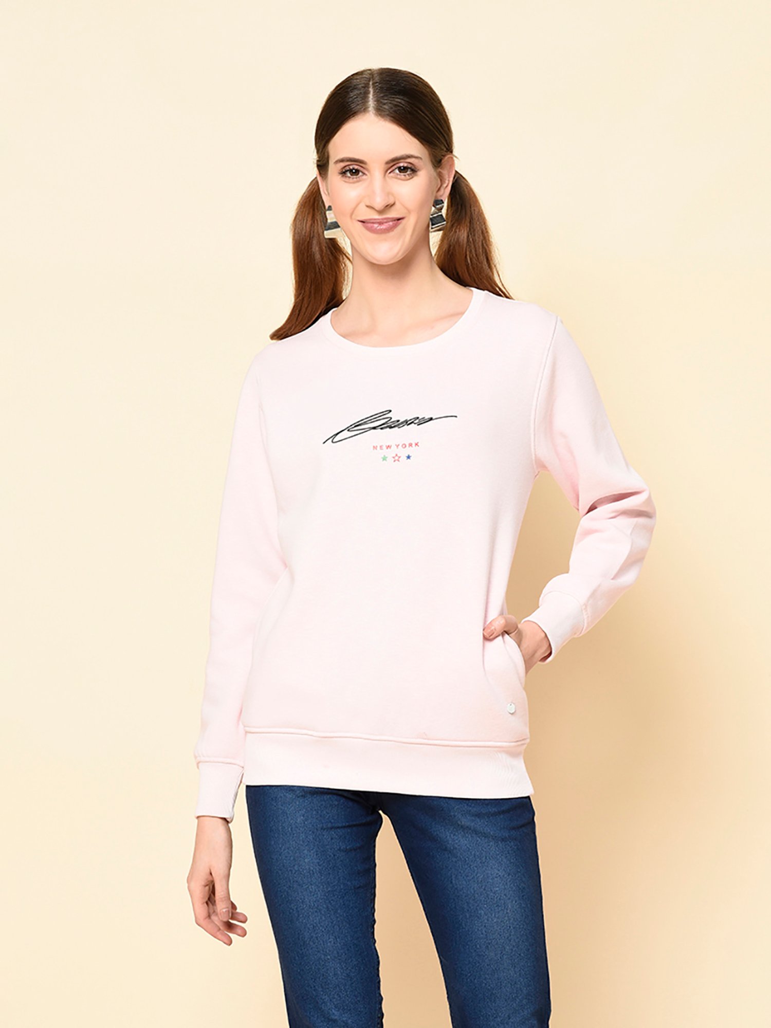 TAB91 Light Pink Graphic Print Sweatshirt