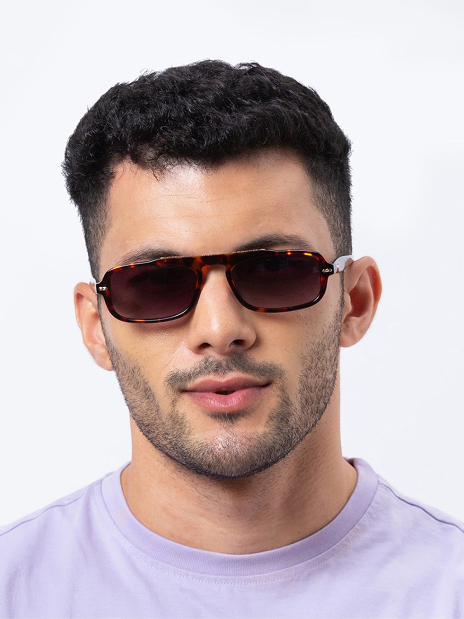 Shisen Fox Samurai Red Havana Rectangular Unisex UV Protection Sunglasses -54 mm