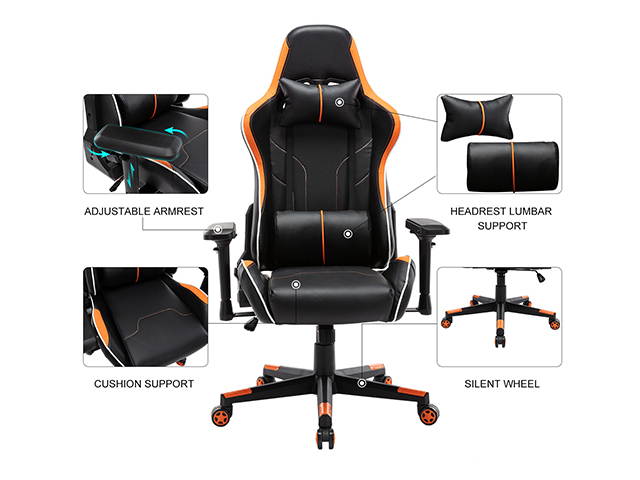 Massage Racing Chair Gaming Chair - Computer Office Adjustable Lumbar Cushion Headrest Swivel Rocking Function Desk Chair 5 Colors,Purple,GC34