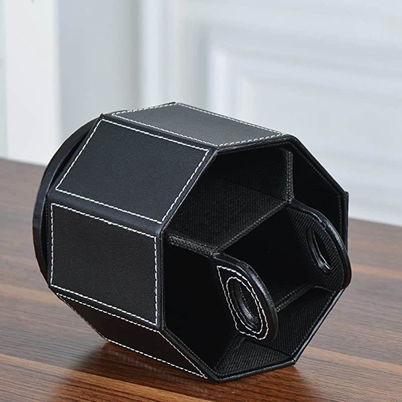 Remote Control Holder 360 Degree Rotatable PU Leather Storage Container for TV Remote Phone Caddy Eyeglasses Desk Organizer (Octagonal Black )