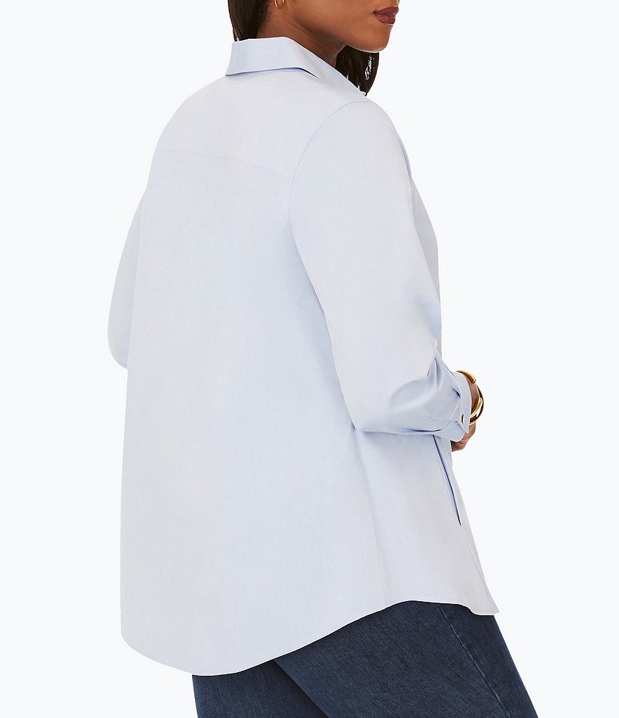 Foxcroft Plus Size Cici Solid Non-Iron Pinpoint Oxford Long Sleeve Point Collar Button Front Tunic
