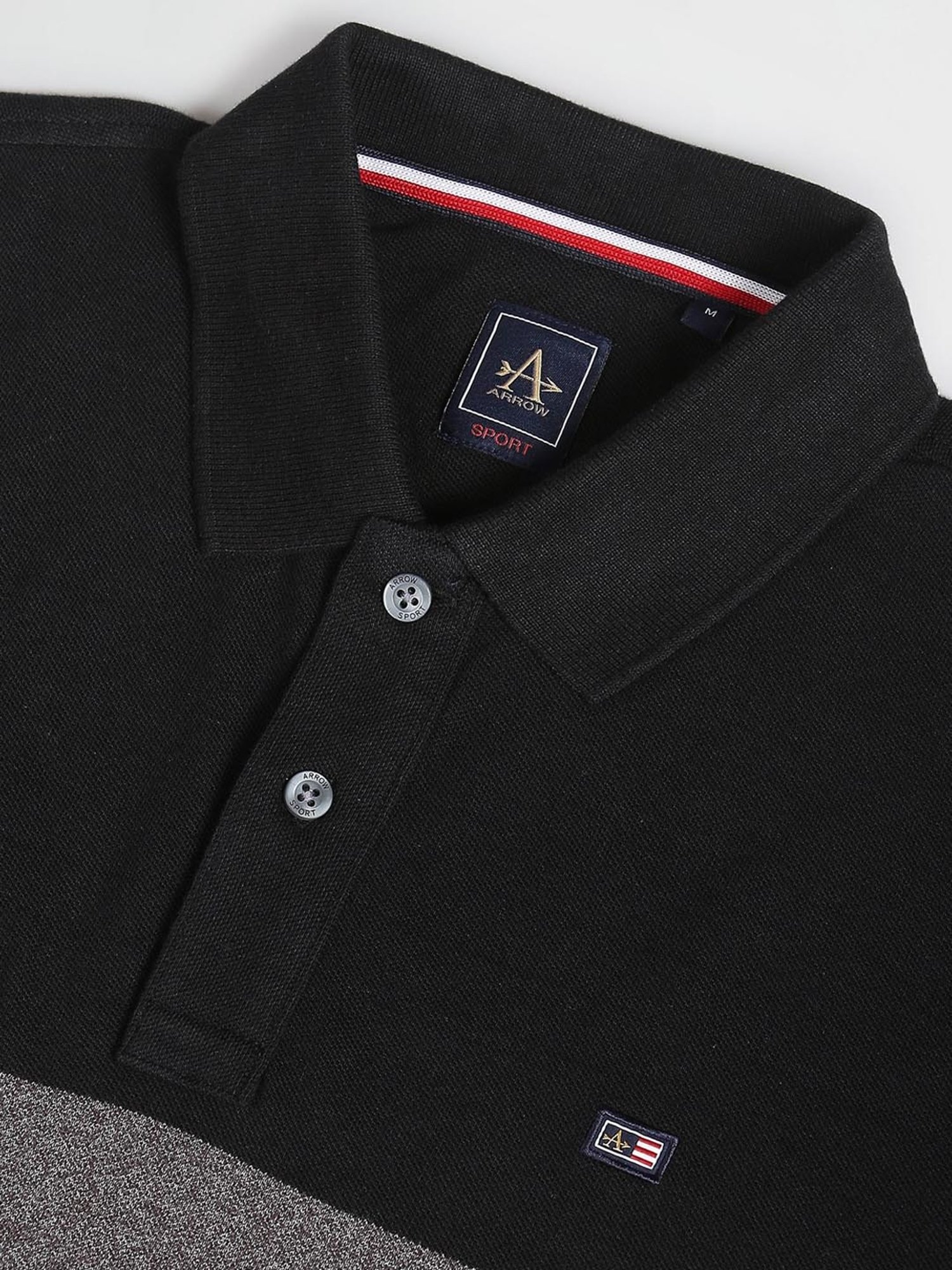 Arrow Sport Black Cotton Regular Fit Striped Polo T-Shirt