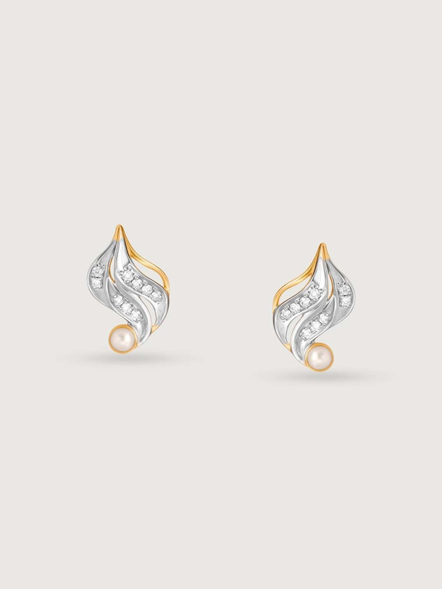 Mia by Tanishq Cascading Rivulet 14k Gold & Diamond Pearl Stud Earrings for Women