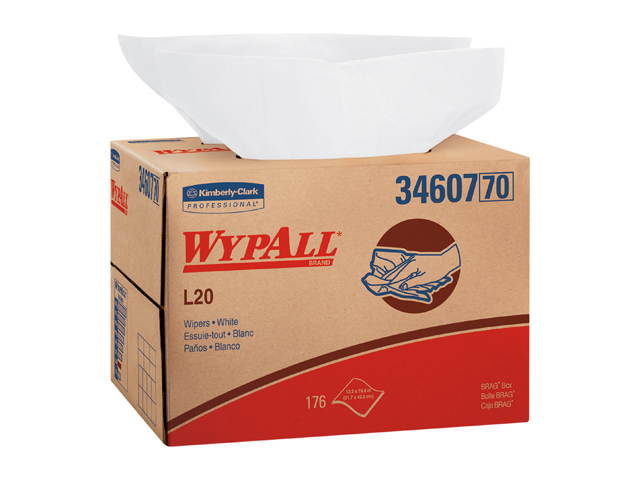 WypAll L20 Limited Use Towels (34607), BRAG Box, White, 4-Ply, 1 Box of 176 Wipes