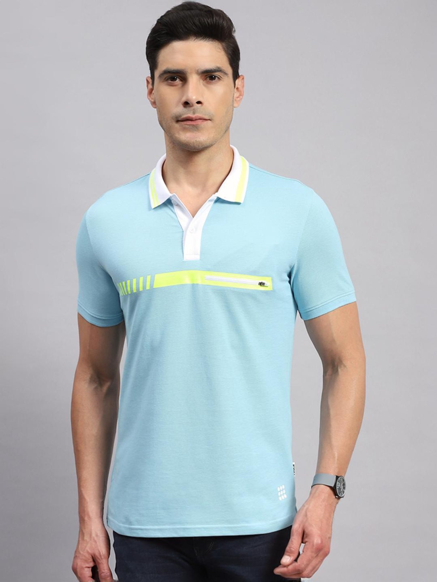 Rock.it Blue Cotton Regular Fit Printed Polo T-Shirt