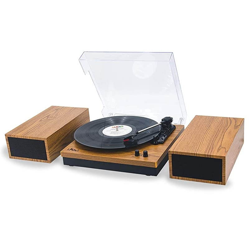 Retro BeltDrive Bluetooth Turntable with Separable Stereo Speakers3 Speed Vinyl Record PlayerYellow Brown